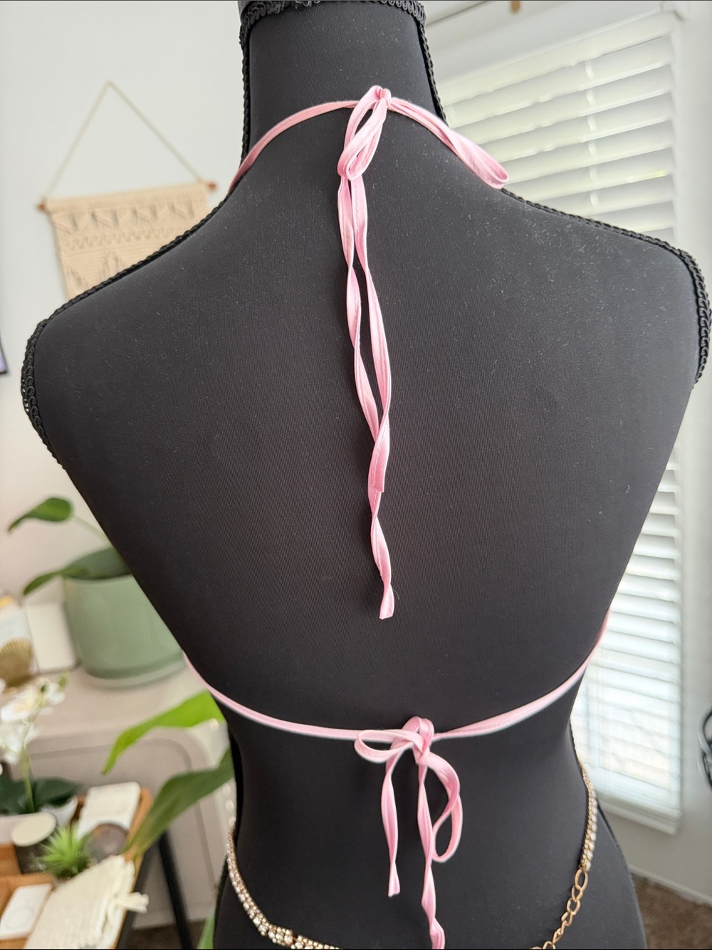 Iridescent Pink Rhinestone Halter Chain Top - Picture 5 of 8